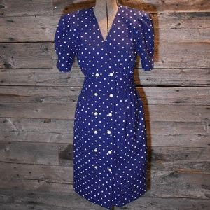 VTG 80s Polka Dot Rockabilly Career Dress 6P